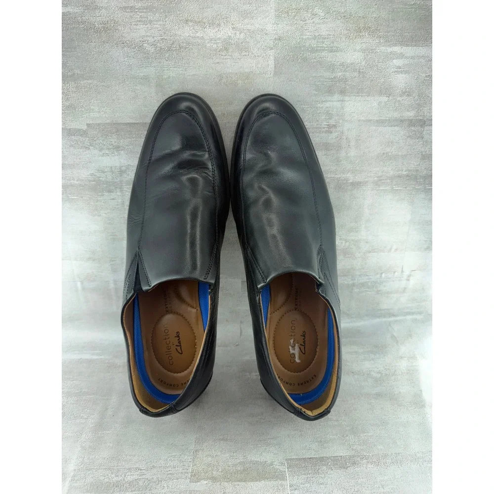 Clarks Men Tilden Free Black Leather Slip On Loafers Dress Shoes Sz 11.5 M